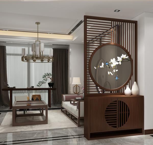 W1200mm H2400mm Dark Brown Console Cabinet New Chinese Style With Screen