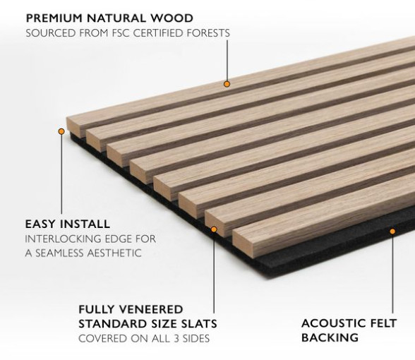 Panel de pared de madera de pizarra - Filtro acústico negro de madera - 2400x600x22mm