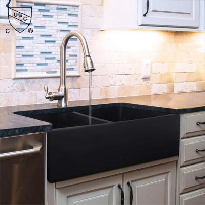 Uma gota de 33 polegadas na cozinha da bacia do dobro de Matte Black Bathroom Farmhouse Sink