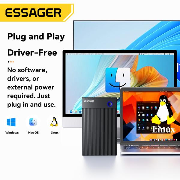 ESSAGER ES-YP03 USB 3.0 SATA Hard Drive Enclosure with 5Gbps Speed Dual-protocol Boost and Widely Compatible for 2.5 3.5 Inch HDD SSD