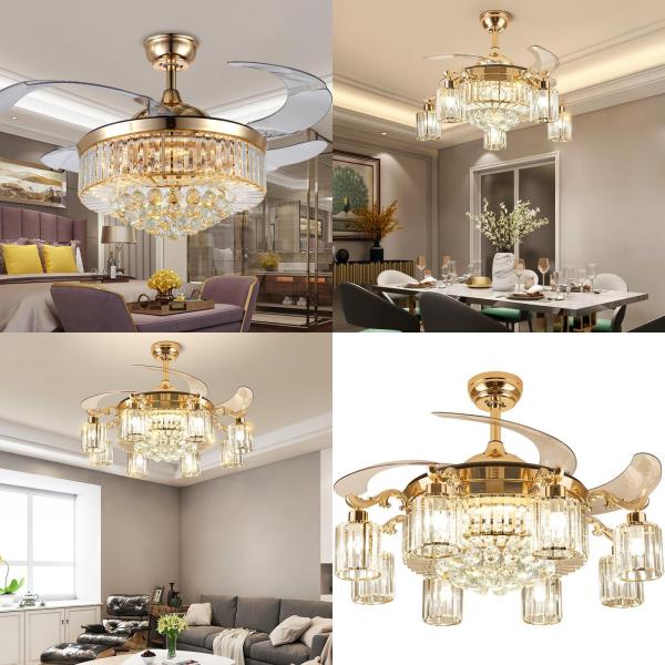 Wholesale  Modern LED Crystal Ceiling Fan Light , Invisible Acrylic Blade Ceiling Fan Remote Control