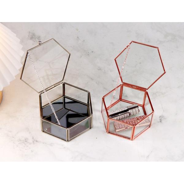 Hexagonal jewelry glass artifact cover box Wedding ring Decoration storage box Spot glass gift box