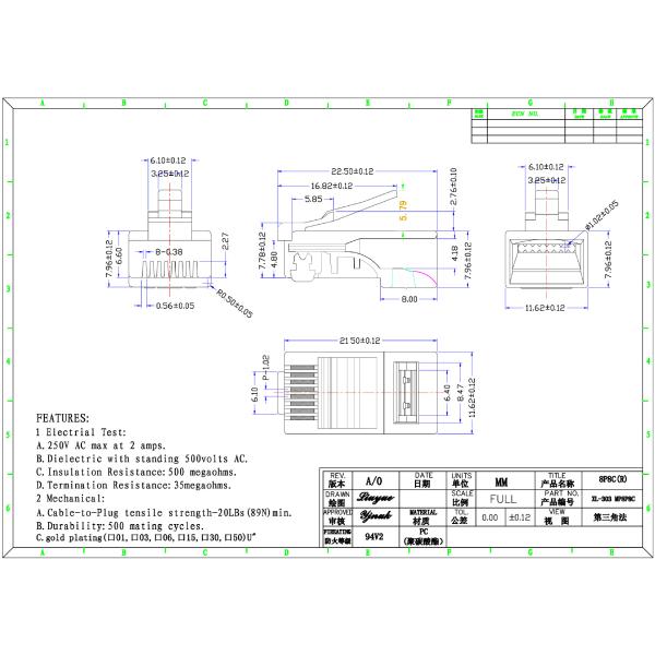 Conectores modulares chapeados ouro da tomada RJ45 da rede Cat5 CAT5e