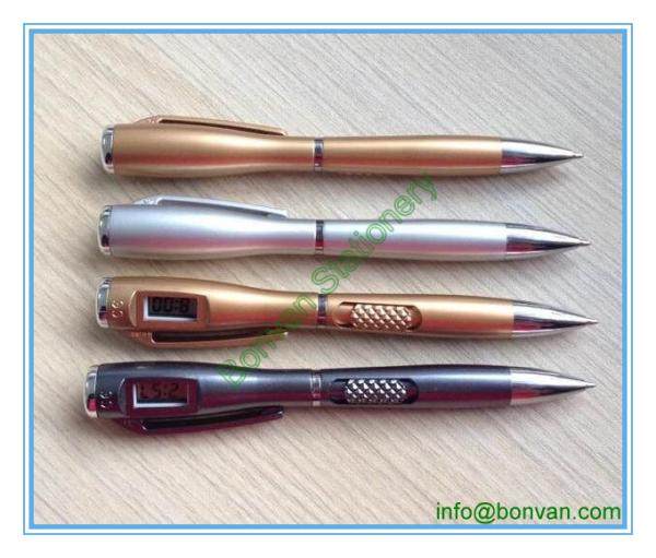 functional clock light ball pen,LED light ball pen for gift promotion