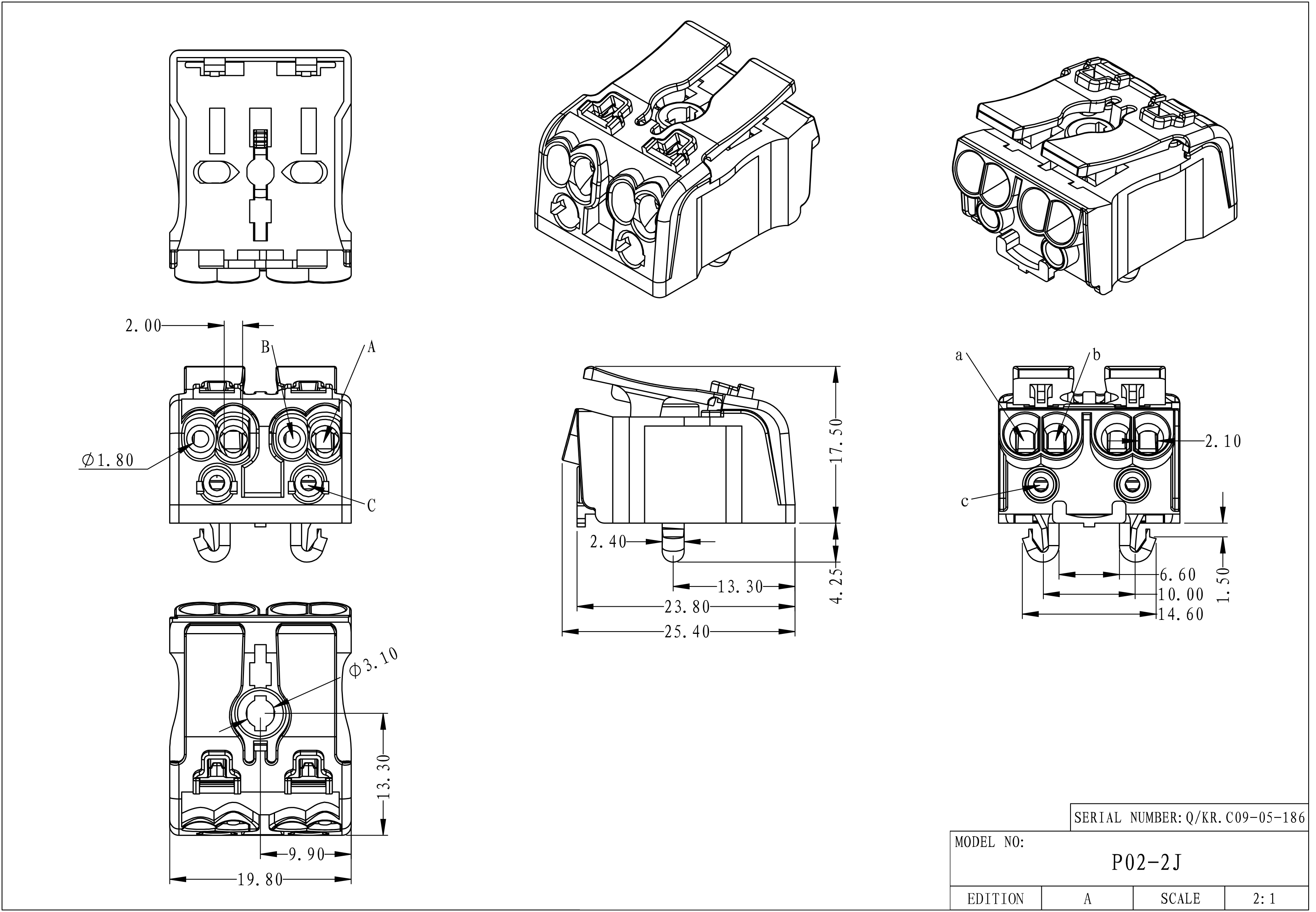 2 3 4 5 нажим Screwless снабжения жилищем PA портов 450V 24A 0.5-2.5mm2 в соединителе провода для света СИД