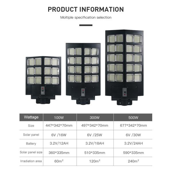 Outdoor All In One Solar Street Light 100w 300W 500W for ROAD Working Time hours 50000