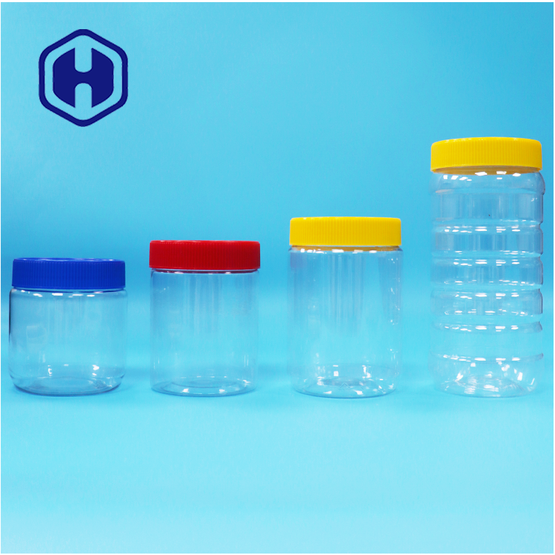 Variety Round Transparent Peanut Butter PET Plastic Jars Screw Flat Lids Food Grade