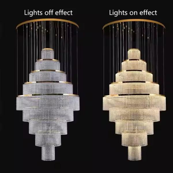 Crystal Modern Staircase Chandelier Lighting , Custom Large LED Pendant Light Fixtures