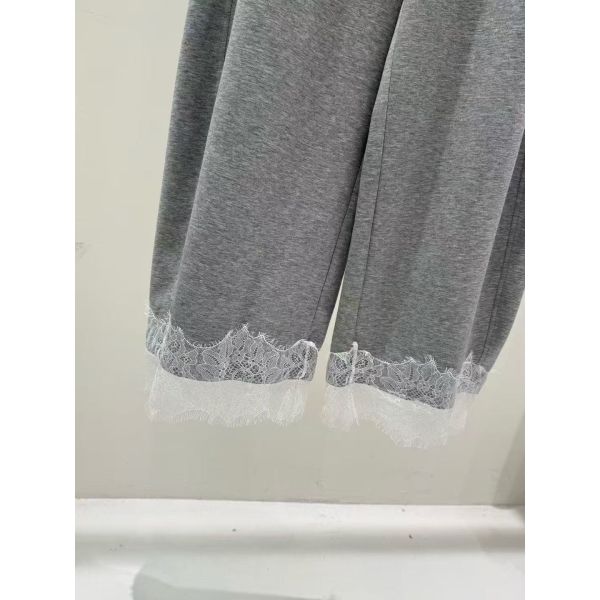 Stylish Lace-Trimmed Hem Knit Trousers, High-Quality Blended Fabric of 40% Lenzing™ Modal, 37% Cotton, 17% Polyester and 6% Spandex, Skin-Friendly Elastic Daily Knit Pants