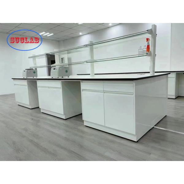 White Phenolic Resin Worktop Laboratory Casework With Steel Frame Reagent Shelves