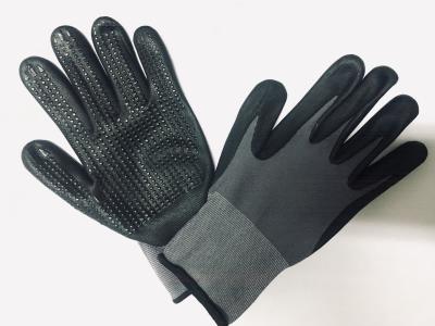 High Flexible and Durable 15 Gauge Grey Nylon Spandex Elastic Fiber Knitted Nitrile  micro Foam Palm  work Coated Gloves