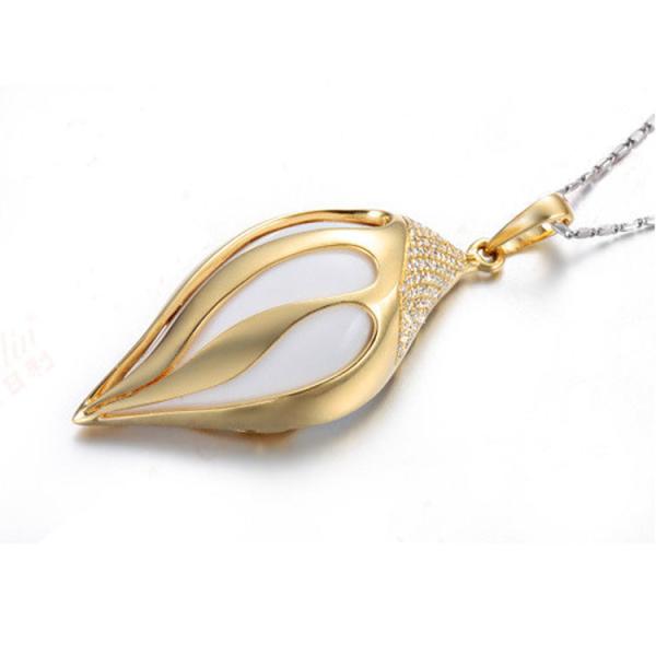 18K Yellow Gold Diamonds  White Agate Drop Pendant Earrings Jewelry (GDSET005)