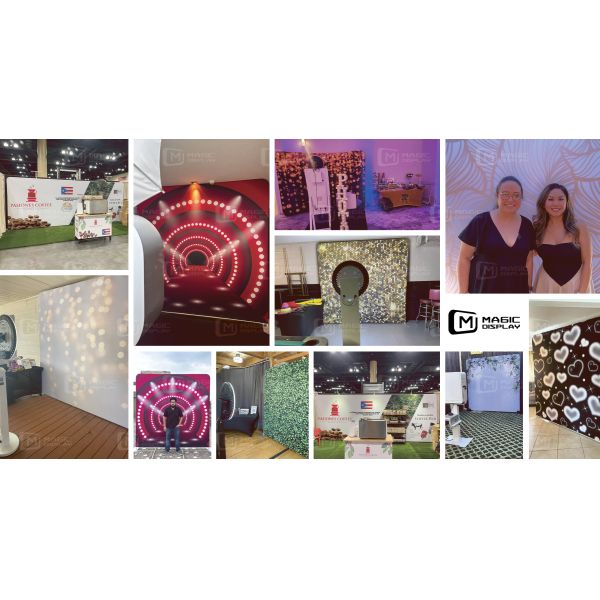8x8ft Pillowcase Backdrop with Dye Sublimation Printing and Portable Fabric Stand for Exhibition Booth
