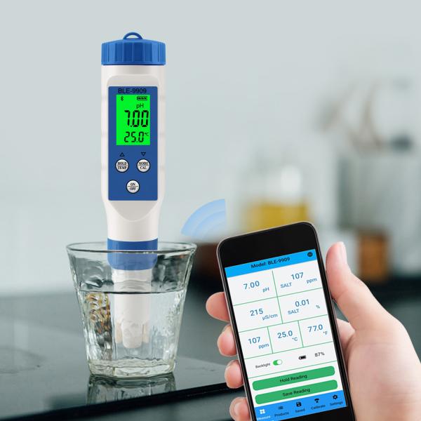 Testeur de qualité de l'eau Bluetooth intelligent 5 en 1 - pH/TDS/EC/Salt/Temp Meter pour la maison, l'aquaculture et l'hydroponie