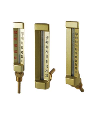 50mm 100mm Glass Bimetallic Thermometer Gauge Aluminum Body Golden Plated V Shape