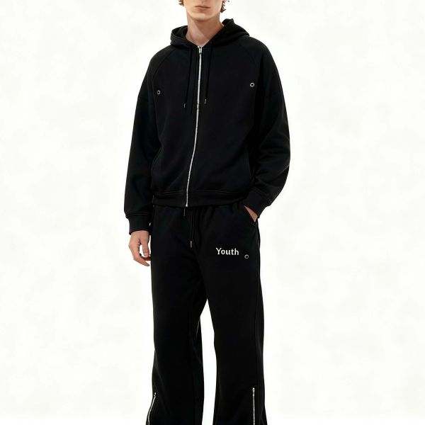 Custom Joggers Distressed Acid Wash Blank Men's Tracksuit Oversized Cotton Printed Embroidery Flared Hoodie and Sweatpants Set