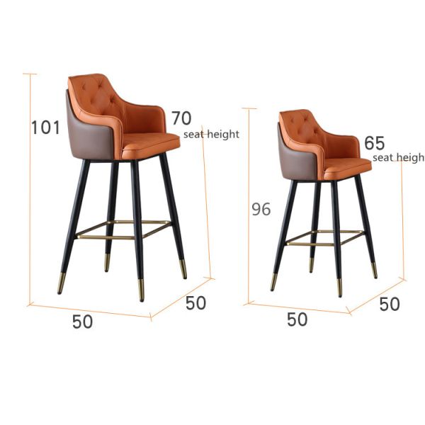 Metal Arm Orange Synthetic Leather Stool Cheap Commercial Modern Tall Bar Chair