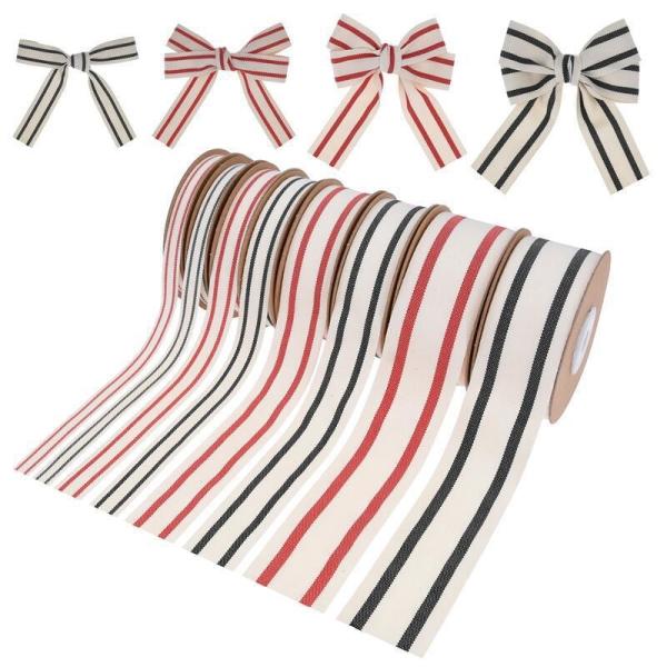 10mm-38mm*10y Black And Red Striped Cotton Ribbon For Gift Packing And Garment Accessories