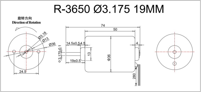 Micro 3650 Brushless Motor , 42mm High Efficiency Brushless DC Motor