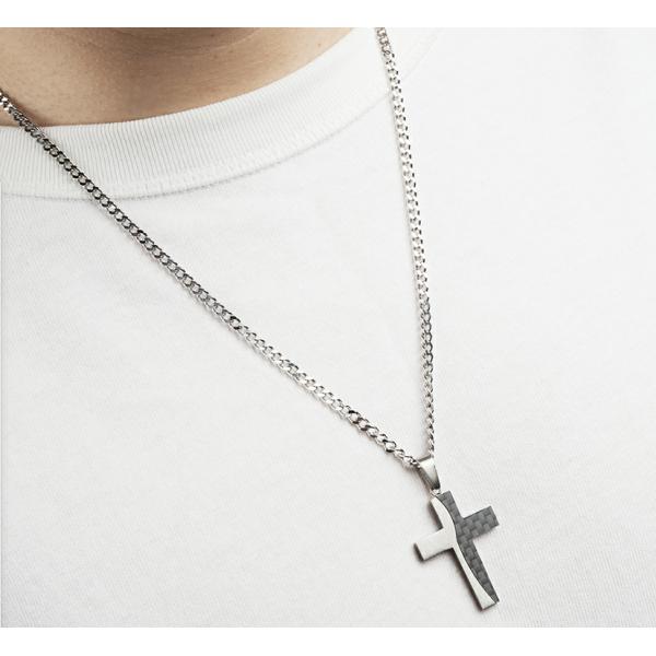 Collar de cruz de acero inoxidable para hombres Collar de cruz cristiana con fibra de carbono