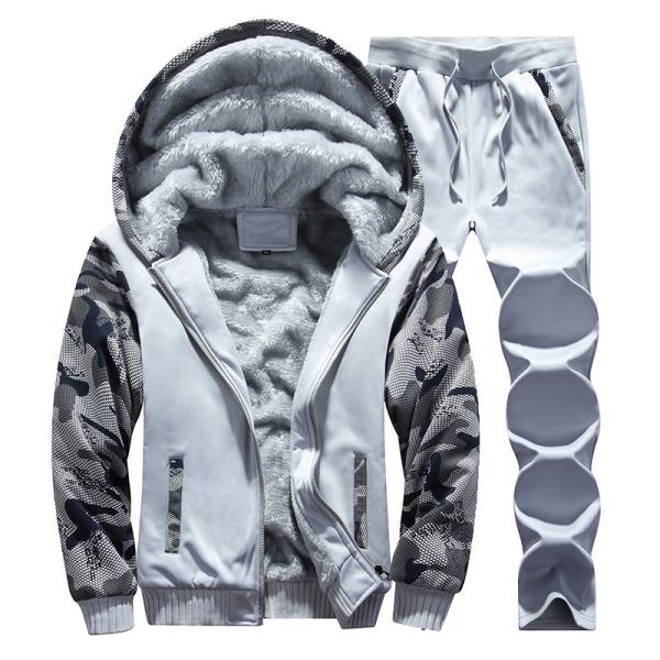 Knitted Fabric M-6XL Plush Sweatshirt Set Large Size Hooded Coat Cardigan for Men