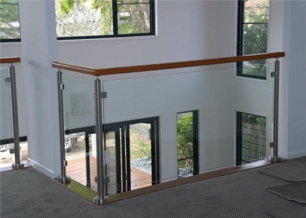 Frameless Stainless Steel Glass Railing Handrail Modern Style With Wood Hand Rail