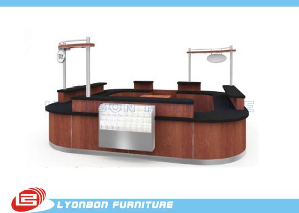 Shopping Mall MDF Reclaimed Wood Reception Desk / Laminated Melamine Finished
