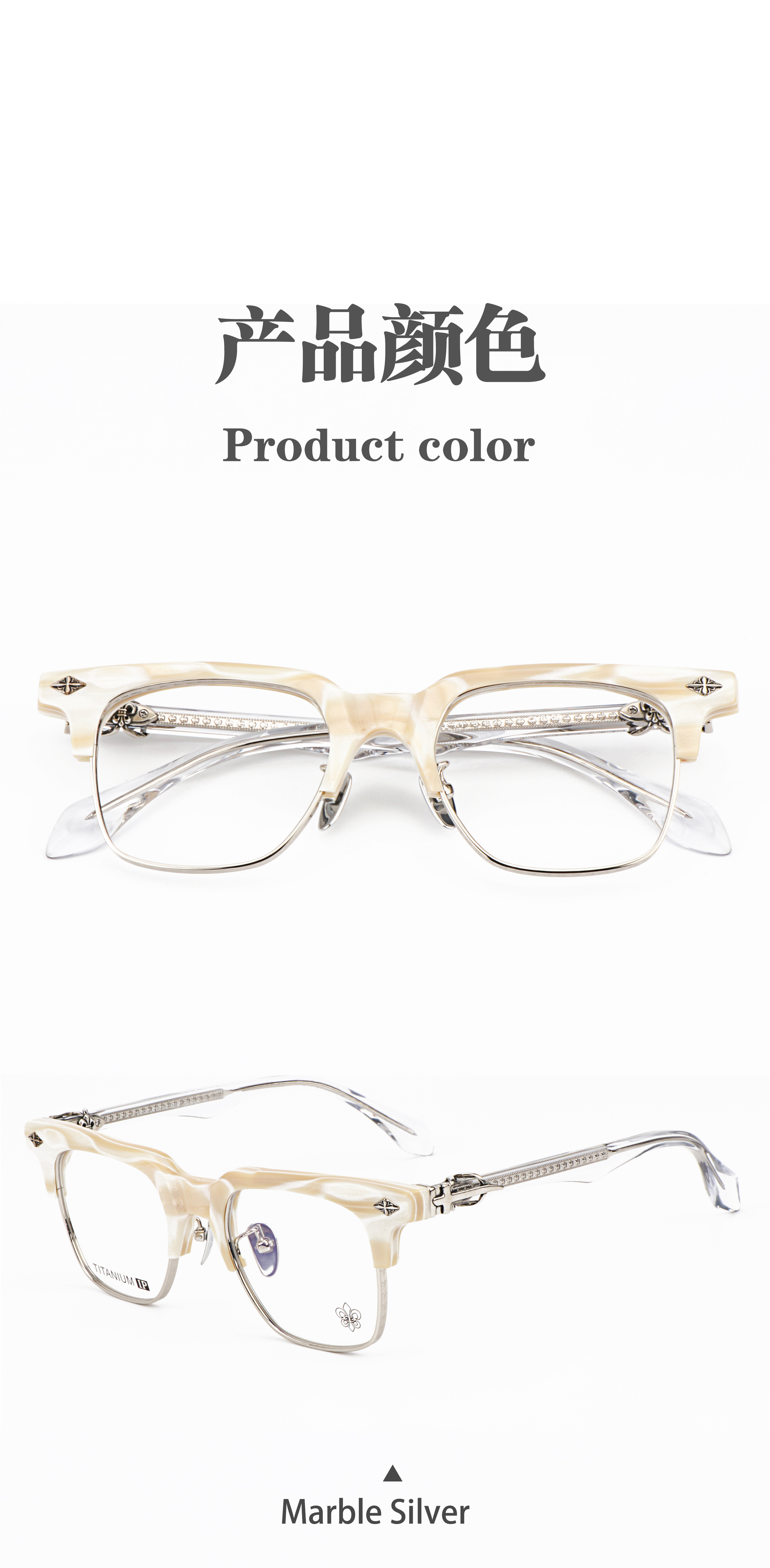 Marble White Frame Unisex Punk Style Square Semi-Rimless Marble Print Anti-Blue Light Blocking Prescription Reading Glasses