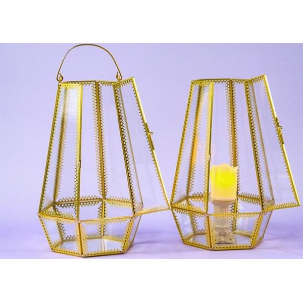 Hexagon portable glass wind lamp handle Europe decoration creative home glass greenhouse glass craft wind lamp