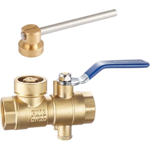 1207 FxF Double Shut-off Brass Ball Valve set w/ Meter Outlet & Magnetic /Polygon headed /Mech. Code Lockable Functions