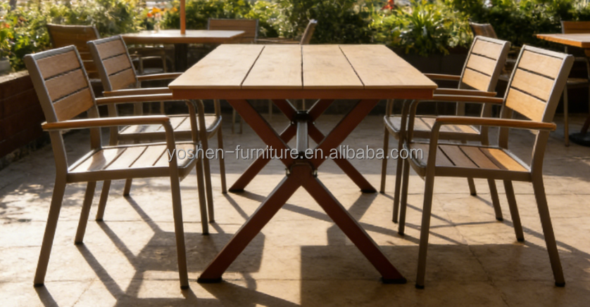 6 Seater Sturdy Aluminum Frame Oval Rattan Dining Table Outdoor for Hotel Resort Courtyard