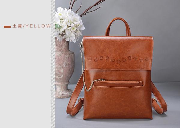 Fashion Oil Wax Leather Womens Backpack Bags , Ladies Multifunctional Shoulder Bag