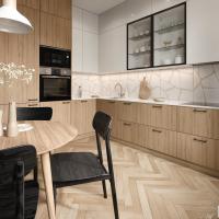 Cabinet de cocina moderno de pared Villa diseños personalizados sencillos Luxo de madera veneer Cabinet de cocina