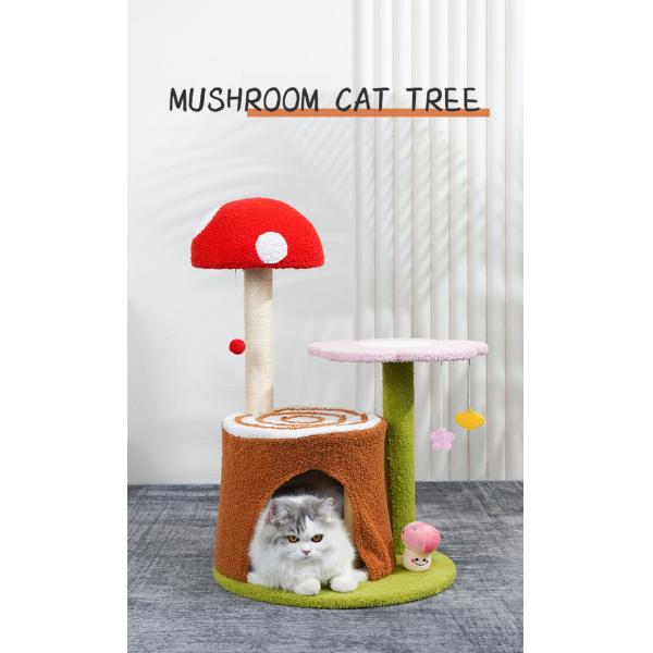 Cat Scratching Post and Hanging Toys Mushroom Cat Tree House for Living Room Cats