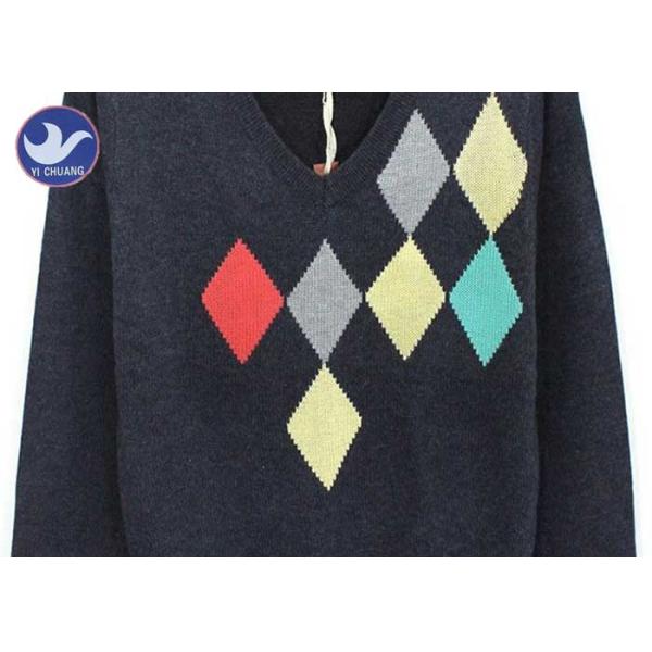 Argyle Men's V Neck Cable Knit Jumper , Long Sleeve Jumper Mens Diamond Intarsia