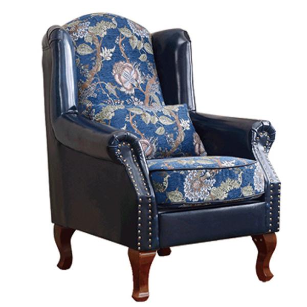 YLX-3109 Blue PU Leather with Colorful Fabric Cover Single Seat Sofa for Hotel