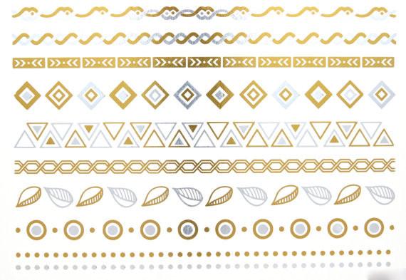 high quality metallic tattoo. Silver foil tattoo, Jewelry temporary tattoo,