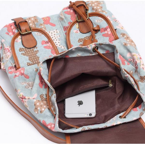 2016 new spring and summer fashion casual women canvas printing two pocket backpack