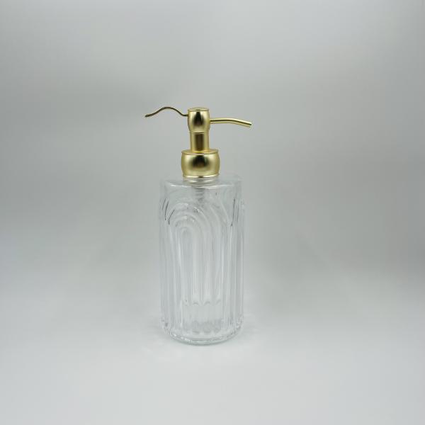 Стеклянные аксессуары для ванной прозрачная ребра вертикальная полоска роскошная бутылка лосьона с золотым насосом