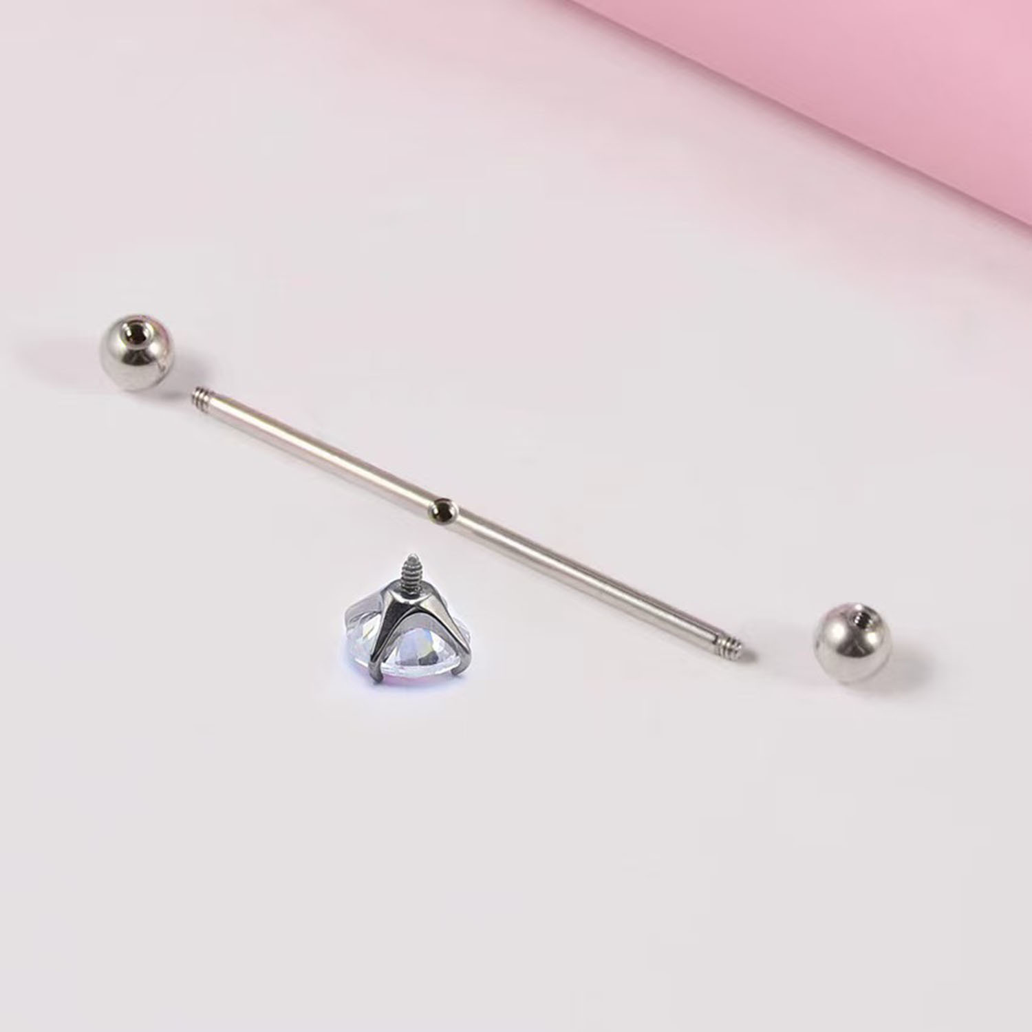 G23 titanium Industrial Barbells ear bridge with Bezel CZ ear bone nail TB0327