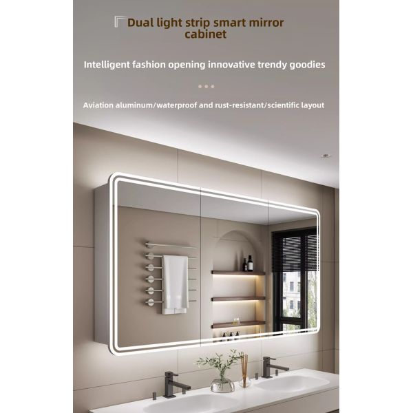 Modern Luxury LED Bathroom Medicine Cabinet Water-Resistant Touch Switch Aluminum Frame Defogger IP44 Rated Wall-Mounted Hotels