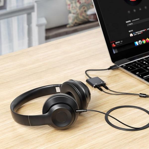 Plug and Play Audio Mic Studio Headset USB External Sound Card Adapter for Laptop