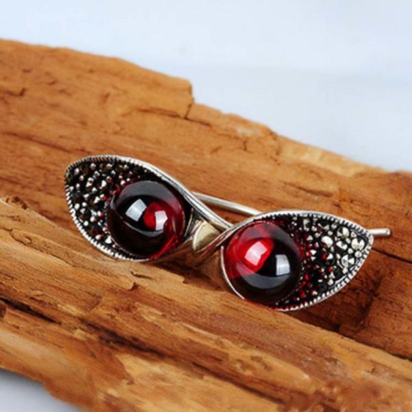 Thai Vintage Sterling Silver 10mm Round Red Garnet Hoop Earrings (E11061RED)