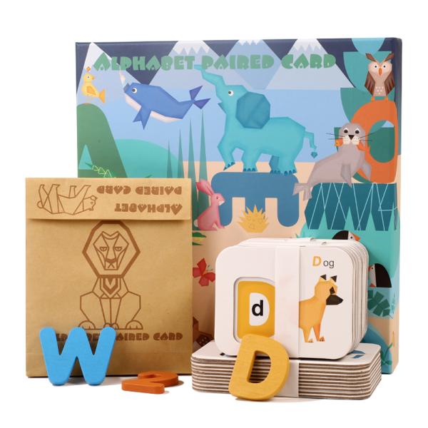 Wooden Number Alphabet Cognitive Education Matching Card Children's Early Education Stereo Two Sided English Word Puzzle Toys
