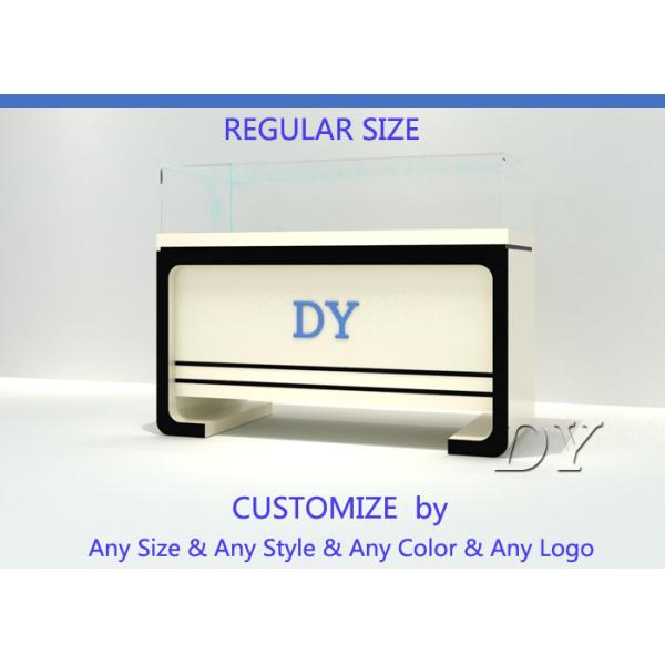 1 / 4 View Beige Wood Glass Jewellery Showroom Furniture With Logo