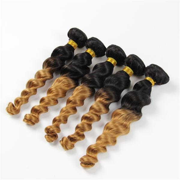 Ombre Hair Extension Real Human Hair Loose Wave Bundle Black to Blonde 2 Tone Color Grade 7A Virgin Brazilian Hair