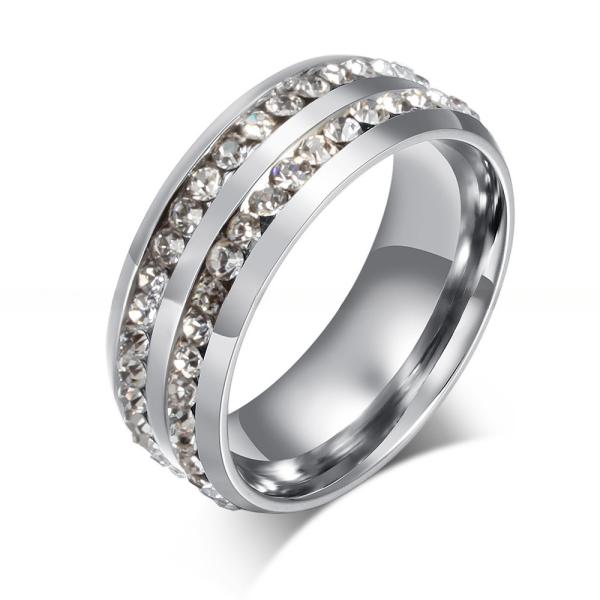 Alliance éternité de mariage en acier inoxydable géométrique 8mm avec incrustation de zircone cubique CZ