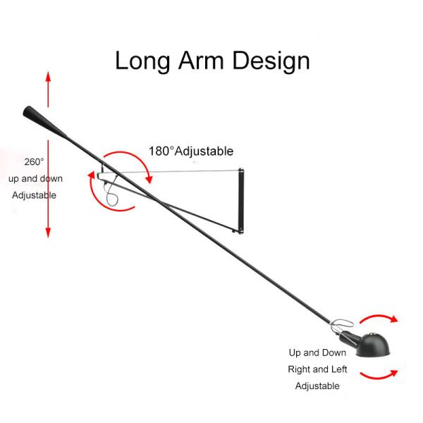 Art Decor LED Wall Mounted Bedside Light White Black Adjustable Long Arm Plug in Wall lamp (WH-OR-04)