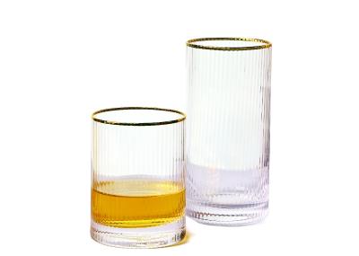 Golden Rim 155mm Lead Free Crystal Drinking Glasses , Highball 17 Oz Drinking Glasses