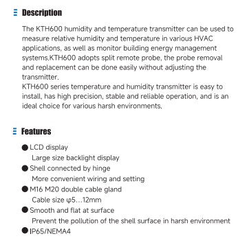 KTH600 Temperature And Humidity Transmitter